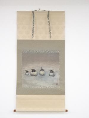 稲垣伯堂筆　柿図　肉筆紙本掛軸（共箱・二重箱）